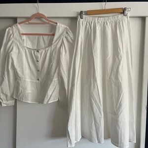 Linen Blend Long Sleeve and Skirt Set